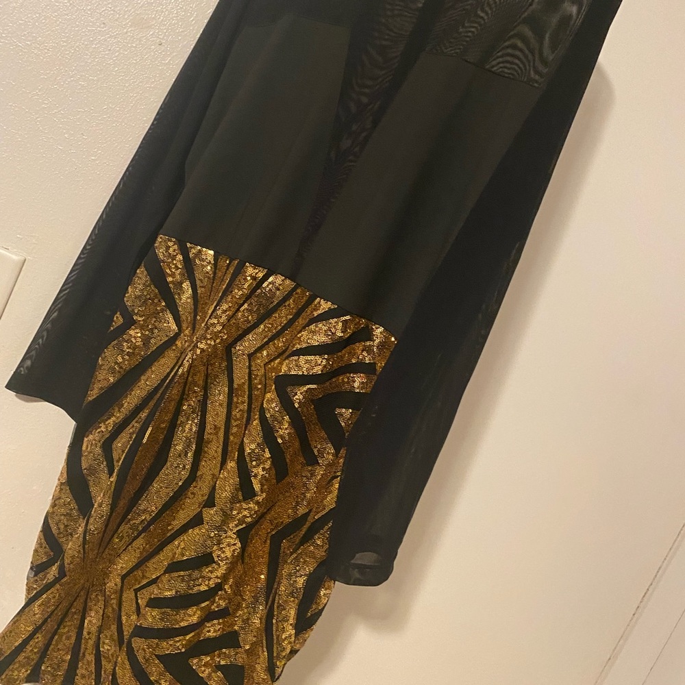 Black Sheer Mesh Long Sleeves Sequins Dress 3xl